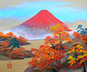 赤富士に黄金の川