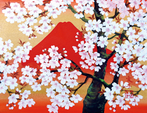 赤富士に満開桜